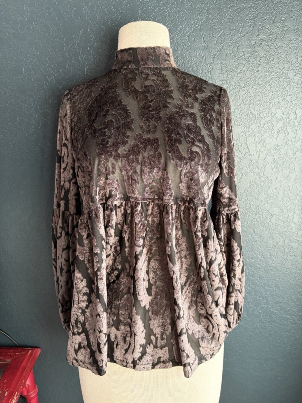 Ivy Jane Womens Velvet Burnout Top S Sheer Dark Romantic Boho Whimsigoth Peasant
